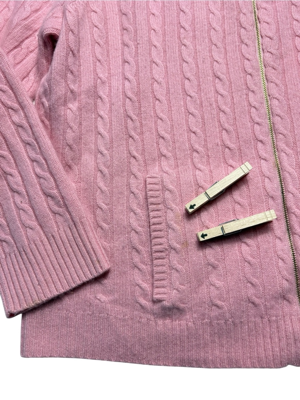 Lauren Ralph Lauren Cashmere Cable Knit Full Zip Sweater Cardigan Pink 3X FLAWS - Picture 5 of 10